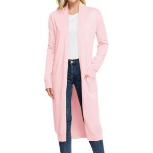 GRACE KARIN Essential Solid Open Front Maxi Long Knitted Cardigan Sweater for Women(Baby Pink)