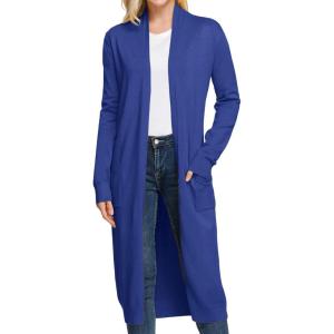GRACE KARIN Essential Solid Open Front Maxi Long Knitted Cardigan Sweater for Women(Blue)