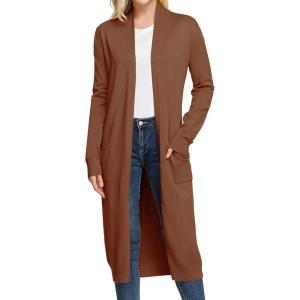 GRACE KARIN Essential Solid Open Front Maxi Long Knitted Cardigan Sweater for Women(Brown)