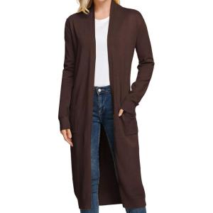 GRACE KARIN Essential Solid Open Front Maxi Long Knitted Cardigan Sweater for Women(Coffee)