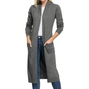 GRACE KARIN Essential Solid Open Front Maxi Long Knitted Cardigan Sweater for Women(Dark Grey)