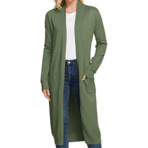 GRACE KARIN Essential Solid Open Front Maxi Long Knitted Cardigan Sweater for Women(Dark Olive Green)
