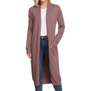 GRACE KARIN Essential Solid Open Front Maxi Long Knitted Cardigan Sweater for Women(Dark Pink)