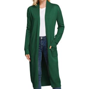 GRACE KARIN Essential Solid Open Front Maxi Long Knitted Cardigan Sweater for Women(Deep Green)