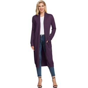 GRACE KARIN Essential Solid Open Front Maxi Long Knitted Cardigan Sweater for Women(Deep Purple)