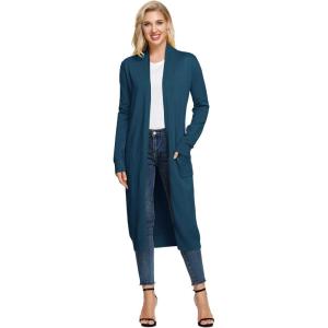 GRACE KARIN Essential Solid Open Front Maxi Long Knitted Cardigan Sweater for Women(Denim)