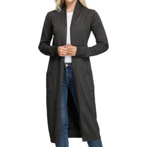 GRACE KARIN Essential Solid Open Front Maxi Long Knitted Cardigan Sweater for Women(Drak Black)