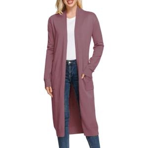 GRACE KARIN Essential Solid Open Front Maxi Long Knitted Cardigan Sweater for Women(Grey Pink)