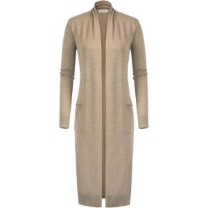GRACE KARIN Essential Solid Open Front Maxi Long Knitted Cardigan Sweater for Women(Khaki Heather)