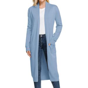 GRACE KARIN Essential Solid Open Front Maxi Long Knitted Cardigan Sweater for Women(Light Blue)