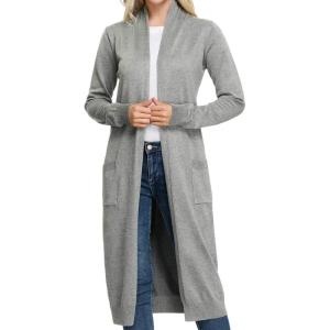 GRACE KARIN Essential Solid Open Front Maxi Long Knitted Cardigan Sweater for Women(Light Gray)