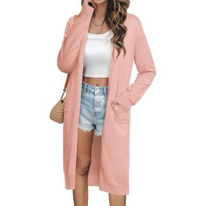 GRACE KARIN Essential Solid Open Front Maxi Long Knitted Cardigan Sweater for Women(Light Pink)