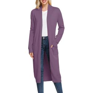 GRACE KARIN Essential Solid Open Front Maxi Long Knitted Cardigan Sweater for Women(Light Purple)