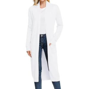 GRACE KARIN Essential Solid Open Front Maxi Long Knitted Cardigan Sweater for Women(White)