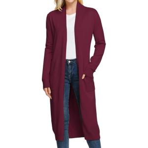 GRACE KARIN Essential Solid Open Front Maxi Long Knitted Cardigan Sweater for Women(Wine)