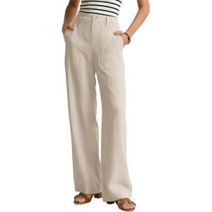 GRACE KARIN Linen Palazzo Pants for Women,High Waist Wide Leg Summer Beach Pants with Pockets(Apricot)