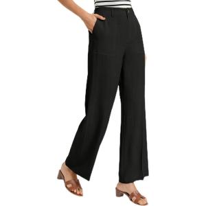 GRACE KARIN Linen Palazzo Pants for Women,High Waist Wide Leg Summer Beach Pants with Pockets(Black)
