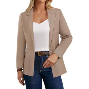 GRACE KARIN Sweater Blazers for Women Business Casual Long Sleeve Open Front Work Office Cardigan Suit Jackets with Pockets(Khaki)