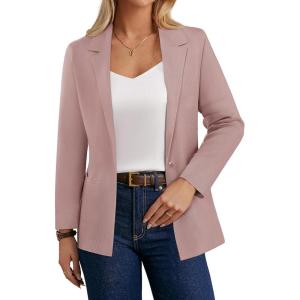 GRACE KARIN Sweater Blazers for Women Business Casual Long Sleeve Open Front Work Office Cardigan Suit Jackets with Pockets(Pink)