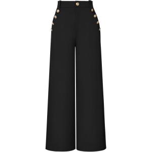 GRACE KARIN Wide Leg Dress Pants for Women 2026 High Waisted Work Pants Business Casual Buttons Trousers with Pockets(Black)