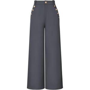 GRACE KARIN Wide Leg Dress Pants for Women 2026 High Waisted Work Pants Business Casual Buttons Trousers with Pockets(Grey)