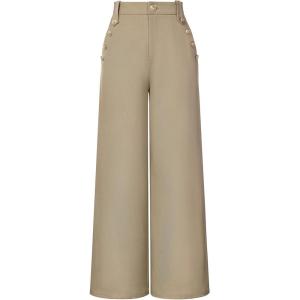 GRACE KARIN Wide Leg Dress Pants for Women 2026 High Waisted Work Pants Business Casual Buttons Trousers with Pockets(Khaki)