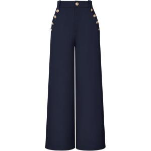 GRACE KARIN Wide Leg Dress Pants for Women 2026 High Waisted Work Pants Business Casual Buttons Trousers with Pockets(Navy)