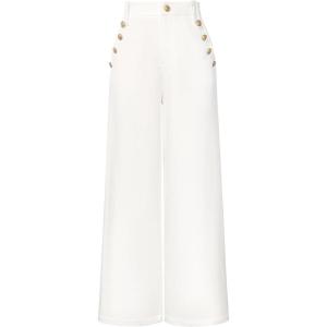 GRACE KARIN Wide Leg Dress Pants for Women 2026 High Waisted Work Pants Business Casual Buttons Trousers with Pockets(White)