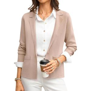 GRACE KARIN Women Sweater Blazer Business Casual 2026 Knit Suit Jackets Long Sleeve Lightweight Cardigan Work Office(Apricot)