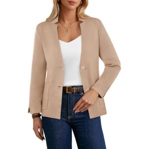GRACE KARIN Women Sweater Blazer Business Casual Knit Cardigan 2026 Long Sleeve Suit Jackets Work Blazers with Pockets(Camel)