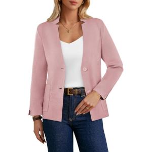 GRACE KARIN Women Sweater Blazer Business Casual Knit Cardigan 2026 Long Sleeve Suit Jackets Work Blazers with Pockets(Pink)