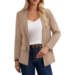 GRACE KARIN Women’s Casual Sweater Blazer Long Sleeve Open Front Lapel Suit Jacket Lightweight Cardigan Work Office(Beige)