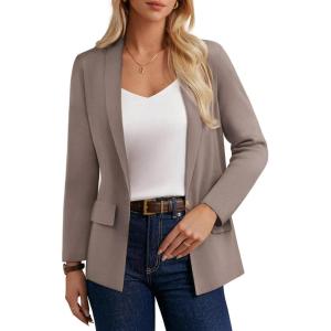 GRACE KARIN Women’s Casual Sweater Blazer Long Sleeve Open Front Lapel Suit Jacket Lightweight Cardigan Work Office(Brown)