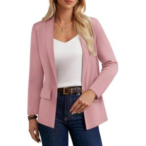 GRACE KARIN Women’s Casual Sweater Blazer Long Sleeve Open Front Lapel Suit Jacket Lightweight Cardigan Work Office(Pink)