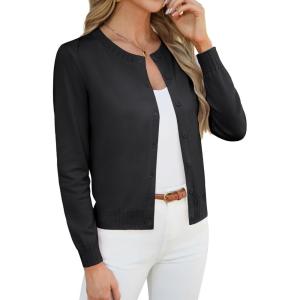 GRACE KARIN Womens Cropped Cardigan Sweaters Trendy Lightweight Shrugs Button Up Long Sleeve Knit Tops(Black)