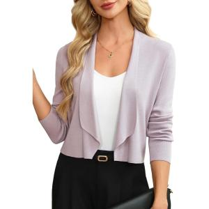 GRACE KARIN Womens Cropped Sweater Blazer Lightweight Cardigan Dressy Work Long Sleeve Shrug Knit Blazer Business Casual(Light Purple)