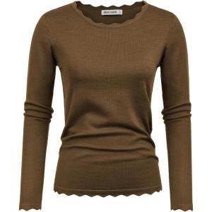 GRACE KARIN Women’s High Stretchy Long Sleeve Pullover Sweater Blouse Top(Brown)