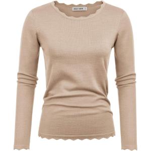 GRACE KARIN Women’s High Stretchy Long Sleeve Pullover Sweater Blouse Top(Khaki)
