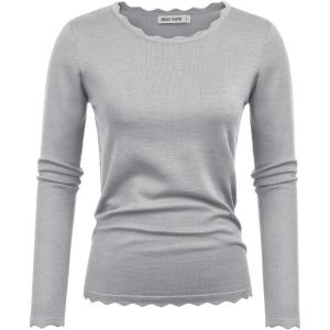 GRACE KARIN Women’s High Stretchy Long Sleeve Pullover Sweater Blouse Top(Light Grey)