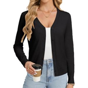 GRACE KARIN Womens Lightweight Cardigan Sweaters Trendy Button Up V-Neck Knit Cardigans Shrug Spring Fashion Clothes(Black)