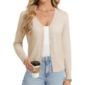 GRACE KARIN Womens Lightweight Cardigan Sweaters Trendy Button Up V-Neck Knit Cardigans Shrug Spring Fashion Clothes(Light Beige)