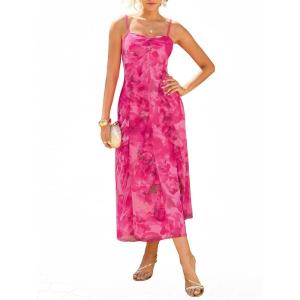 GRACE KARIN Women’s Summer Floral Maxi Dress Spaghetti Strap Ruffle Wedding Guest Dresses Beach Long Mesh Sundress(Rose Red Floral)