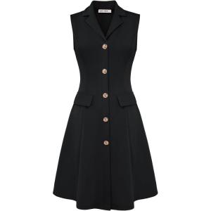 GRACE KARIN Work Dresses for Women 2026 Sleeveless Button Business Midi Dress Notch Lapel V Neck Formal Office A Line Dresses(Black)