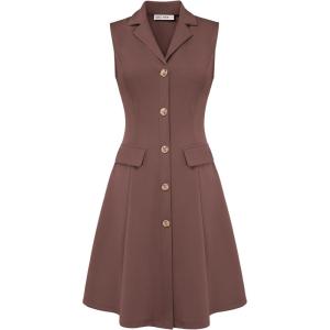 GRACE KARIN Work Dresses for Women 2026 Sleeveless Button Business Midi Dress Notch Lapel V Neck Formal Office A Line Dresses(Brown)