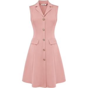 GRACE KARIN Work Dresses for Women 2026 Sleeveless Button Business Midi Dress Notch Lapel V Neck Formal Office A Line Dresses(Light Pink)