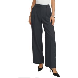 GRACE KARIN Work Pants Women, Wide Leg High Waist Wrinkle Free Trousers Slacks with Pockets, Business Casual Outfits(Dark Grey)