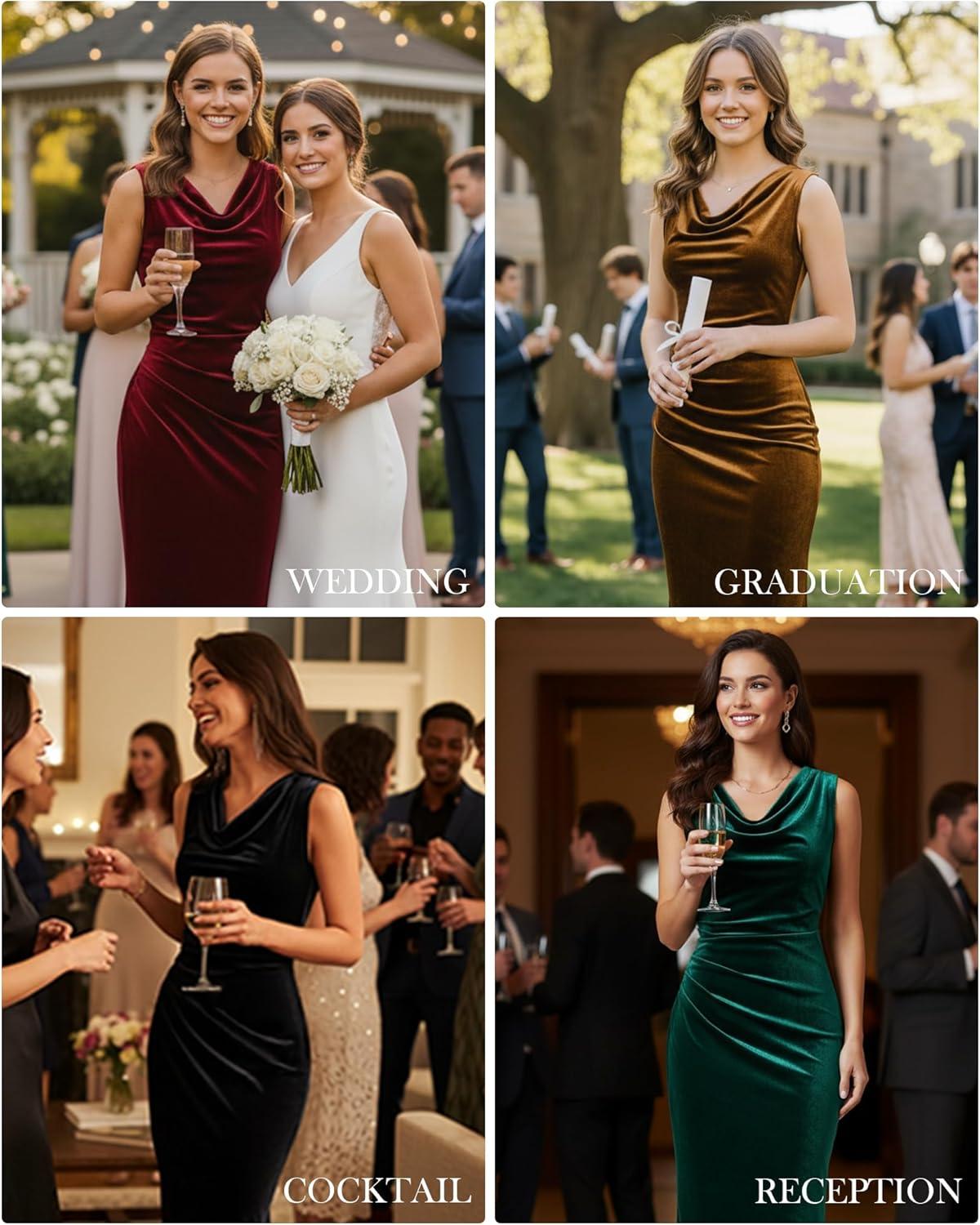 imageGRACE KARIN 2025 Velvet Wedding Guest Dresses for Women Winter Formal Cocktail Maxi Dress Cowl Neck Mermaid Evening GownWine Red