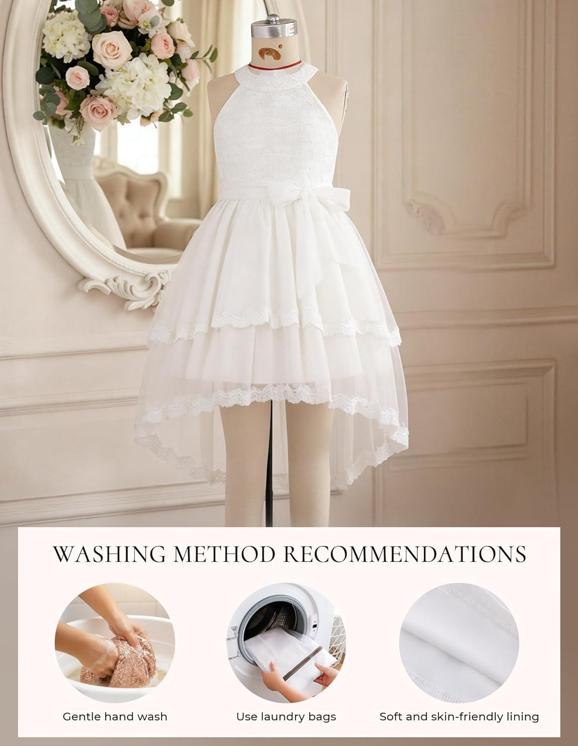 imageGRACE KARIN Flower Girl Dress Kids Wedding Guest Birthday Party Formal Lace Tulle Princess High Low Dresses 510YWhite