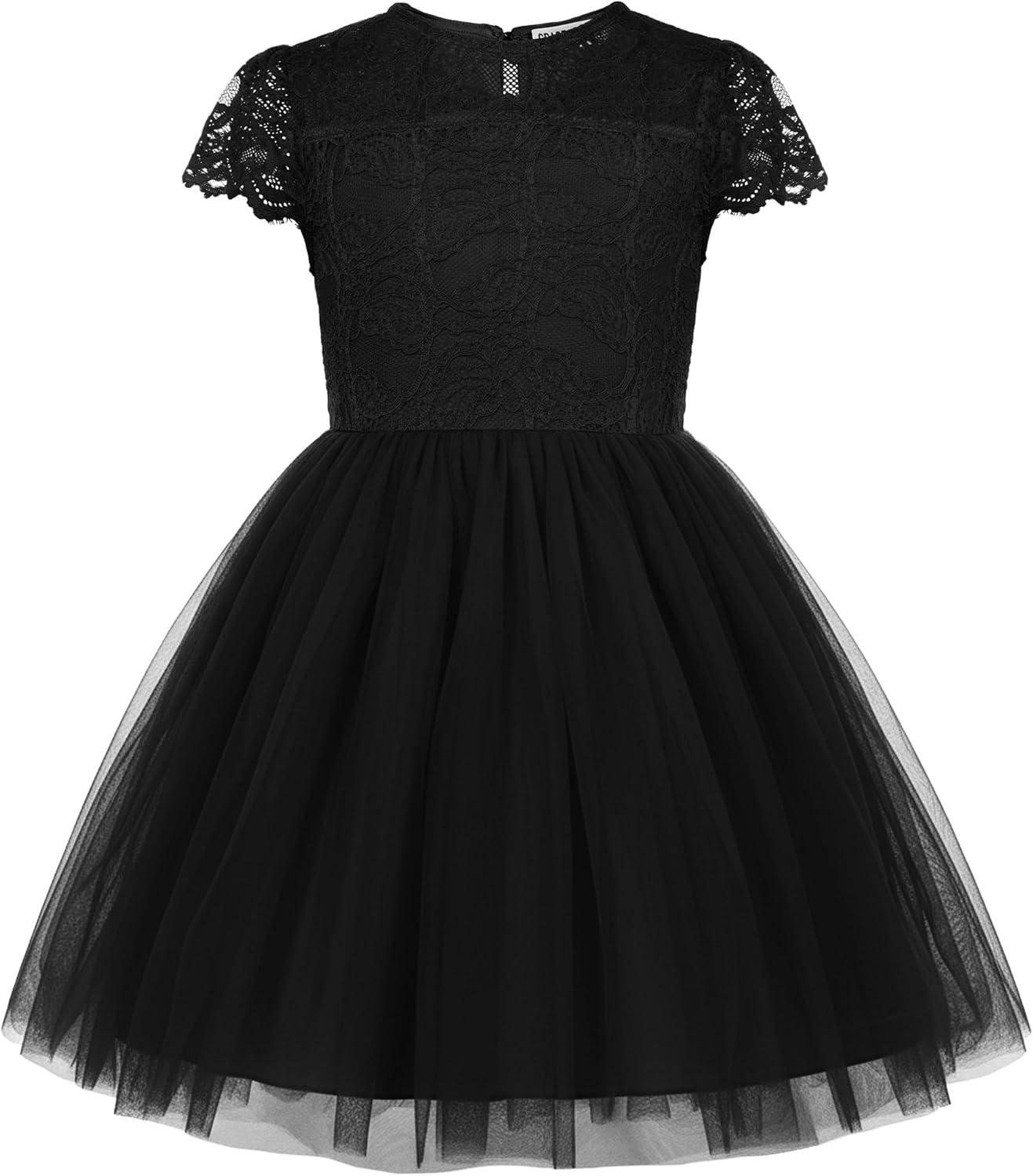 imageGRACE KARIN Flower Girl Dress with Big BowKids Lace Tulle Princess GownWedding Formal Birthday Party Pageant 510YBlack