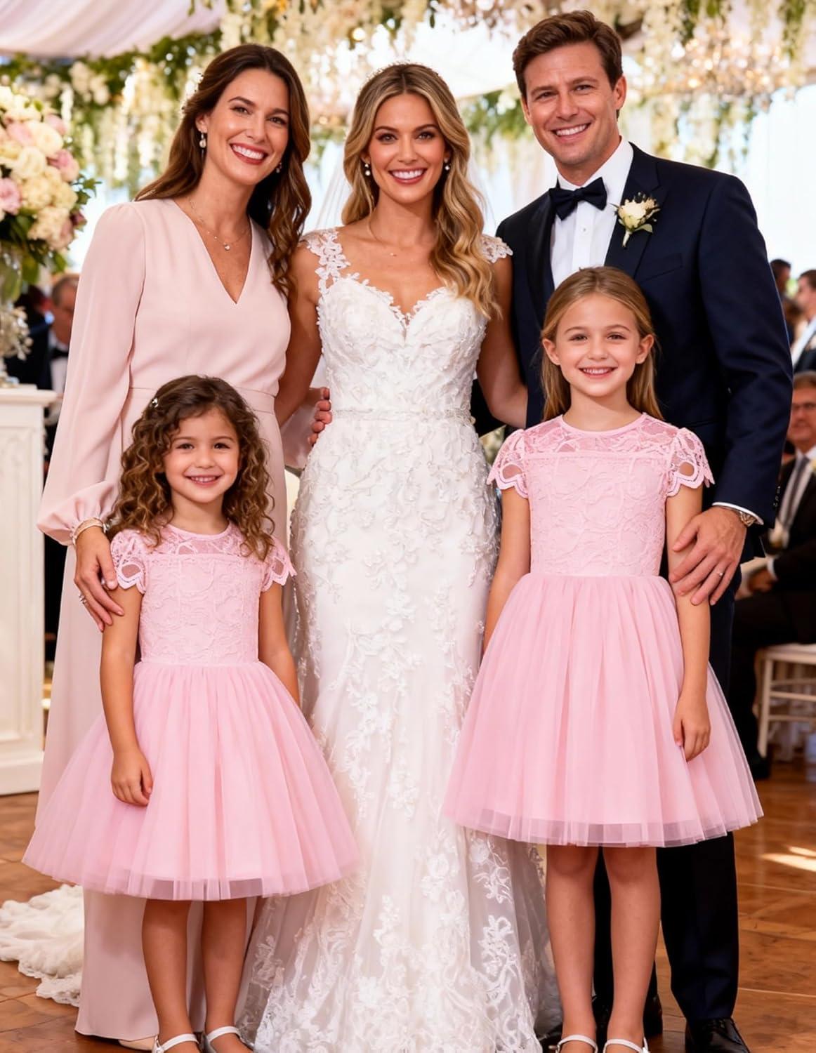 imageGRACE KARIN Flower Girl Dress with Big BowKids Lace Tulle Princess GownWedding Formal Birthday Party Pageant 510YBlush Pink